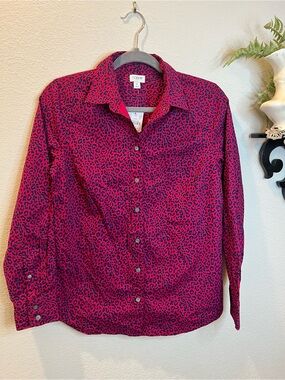 J. Crew NWT Hot Pink Navy Blue Leopard Cheetah Print Button Up Shirt Sz S Womens